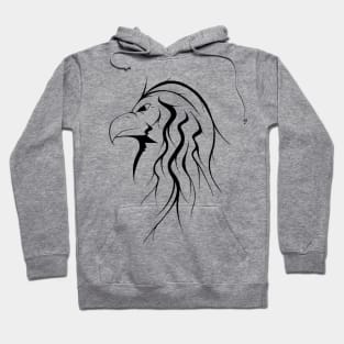 Black and white side profile of eagle with long hair Hoodie